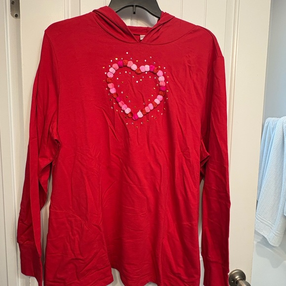 Quacker Factory Red Heart Design Women's Hoodie - Picture 1 of 1